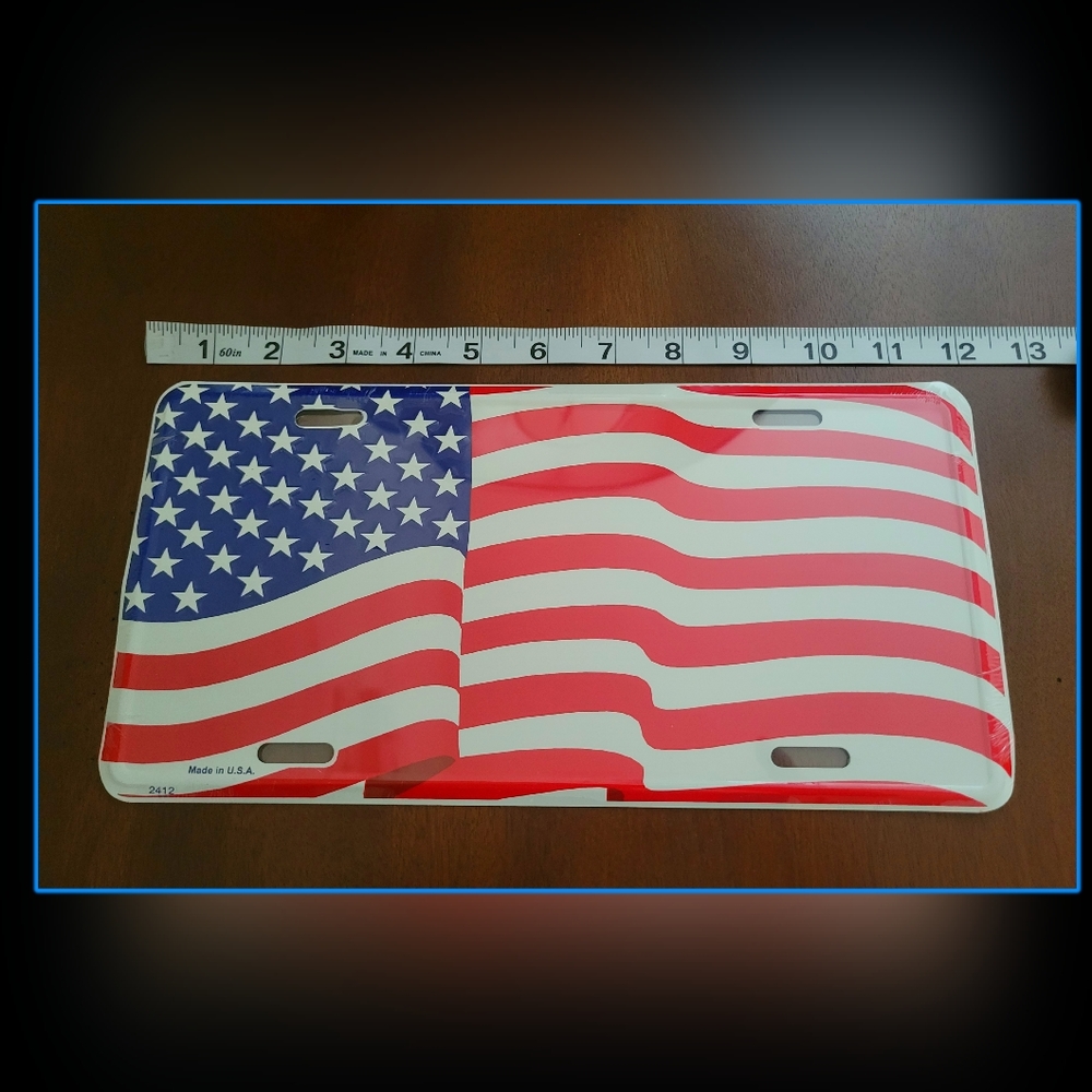 United States of America Waving Flag. Metal license plate.  Brand new! SupportUS